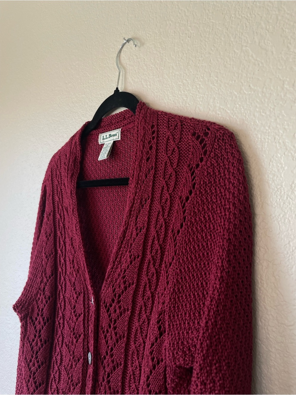 Vintage L.L.Bean Red Linen Blens Lace Crochet Button Front Cardigan Sweater S - Picture 3 of 6